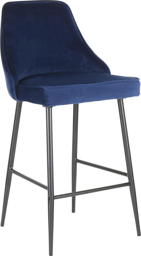 Lumisource Barstools - Marcel Contemporary Counter Stool in Black Metal and Navy Blue Velvet - Set of 2