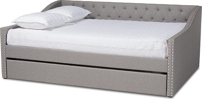 Wholesale Interiors Daybeds - Haylie Light Grey Fabric Upholstered Queen Size Daybed With Roll-Out Trundle Bed