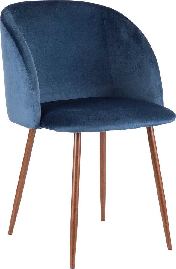 Lumisource Dining Chairs - Fran Contemporary Dining Chair in Walnut and Blue Velvet - Set of 2