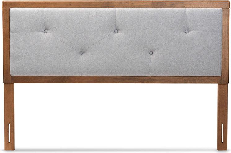 Wholesale Interiors Headboards - Abner Light Grey Fabric Upholstered and Walnut Brown Finished Wood Full Size Headboard