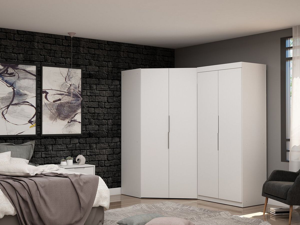 Manhattan Comfort Cabinets & Wardrobes - Mulberry 3.0 Sectional Corner Wardrobe Closet - Set of 2 in White