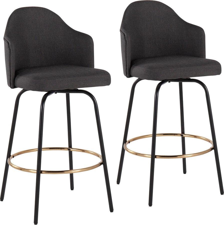 Lumisource Barstools - Ahoy Counter Stool With Black Metal Legs & Round Gold Metal With Charcoal (Set of 2)