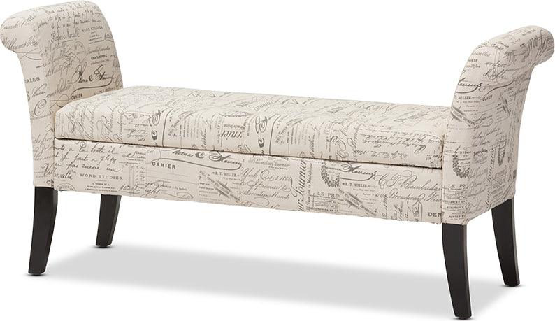 Wholesale Interiors Benches - Avignon Script-Patterned French Laundry Fabric Storage Ottoman Bench