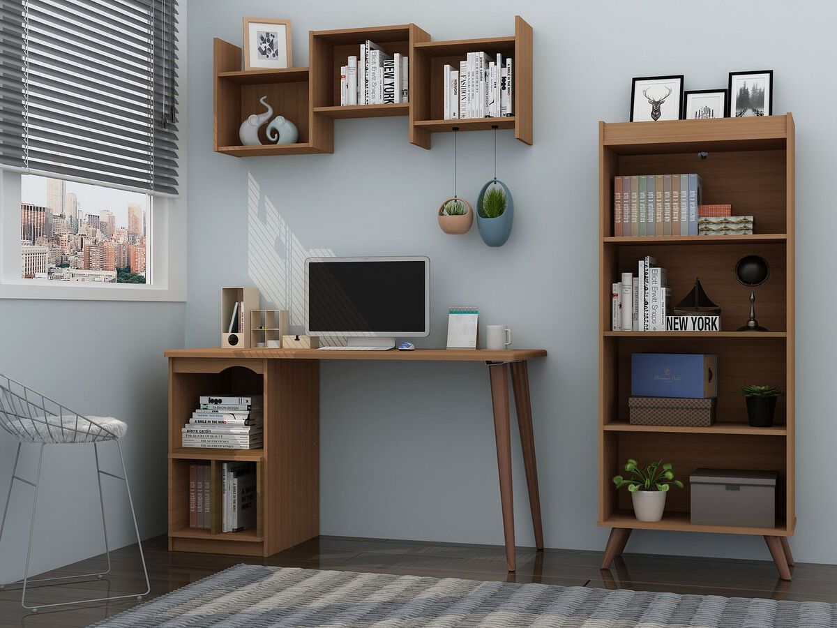 Manhattan Comfort Home Office Sets - Hampton 3- Piece Extra Storage Home Furniture Office in Maple Cream