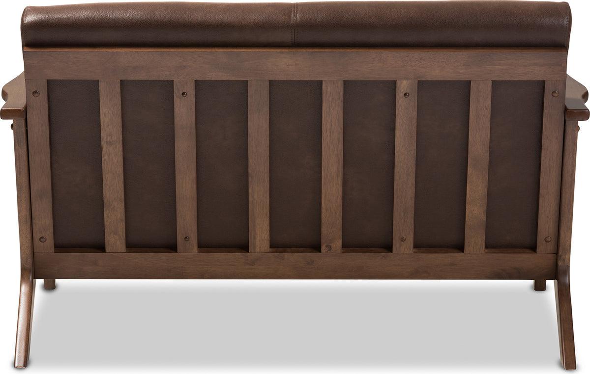 Wholesale Interiors Loveseats - Bianca Walnut Wood Dark Brown Distressed Faux Leather 2-Seater Loveseat