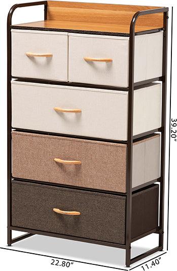 Wholesale Interiors Cabinets & Wardrobes - Volkan Modern Multi-Colored Fabric and Black Metak 5-Drawer Storage Cabinet