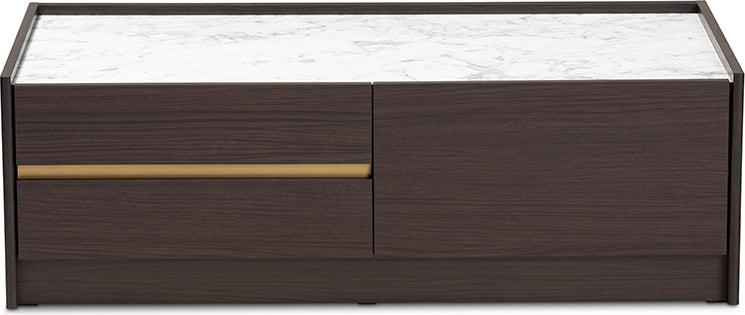 Wholesale Interiors Coffee Tables - Walker Coffee Table with Faux Marble Top Dark Brown