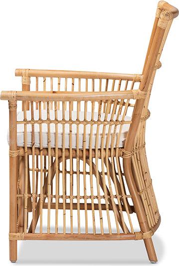 Wholesale Interiors Accent Chairs - Rose Modern Bohemian White Fabric Upholstered and Natural Brown Rattan Armchair