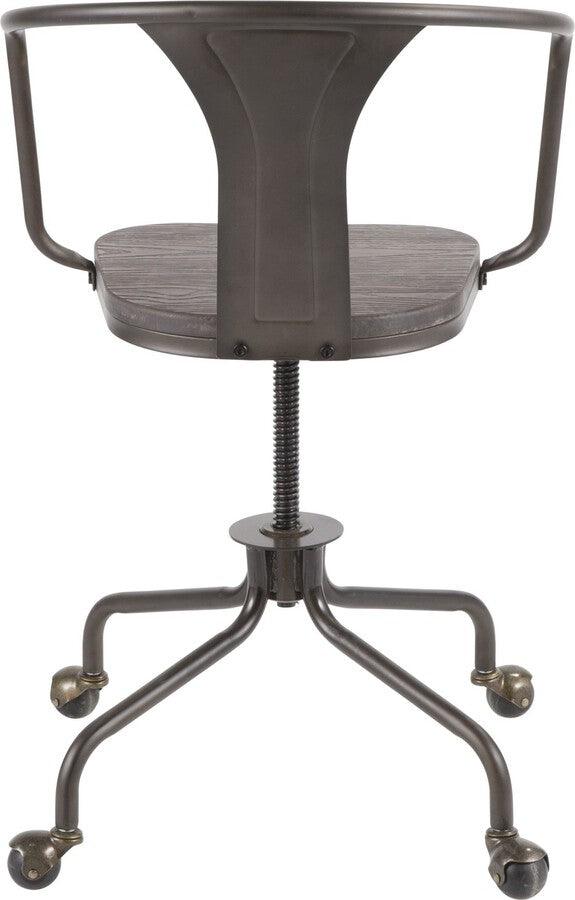 Lumisource Task Chairs - Oregon Industrial Task Chair in Antique Metal and Espresso Wood-Pressed Grain Bamboo