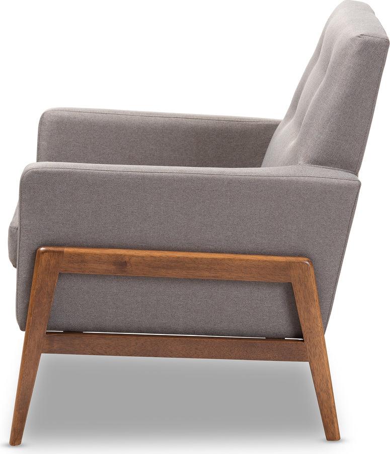 Wholesale Interiors Accent Chairs - Perris Mid-Century Modern Gray Fabric Upholstered Walnut Wood Lounge Chair