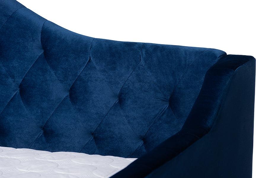 Wholesale Interiors Daybeds - Perry Royal Blue Velvet Fabric Upholstered And Button Tufted Queen Size Daybed With Trundle