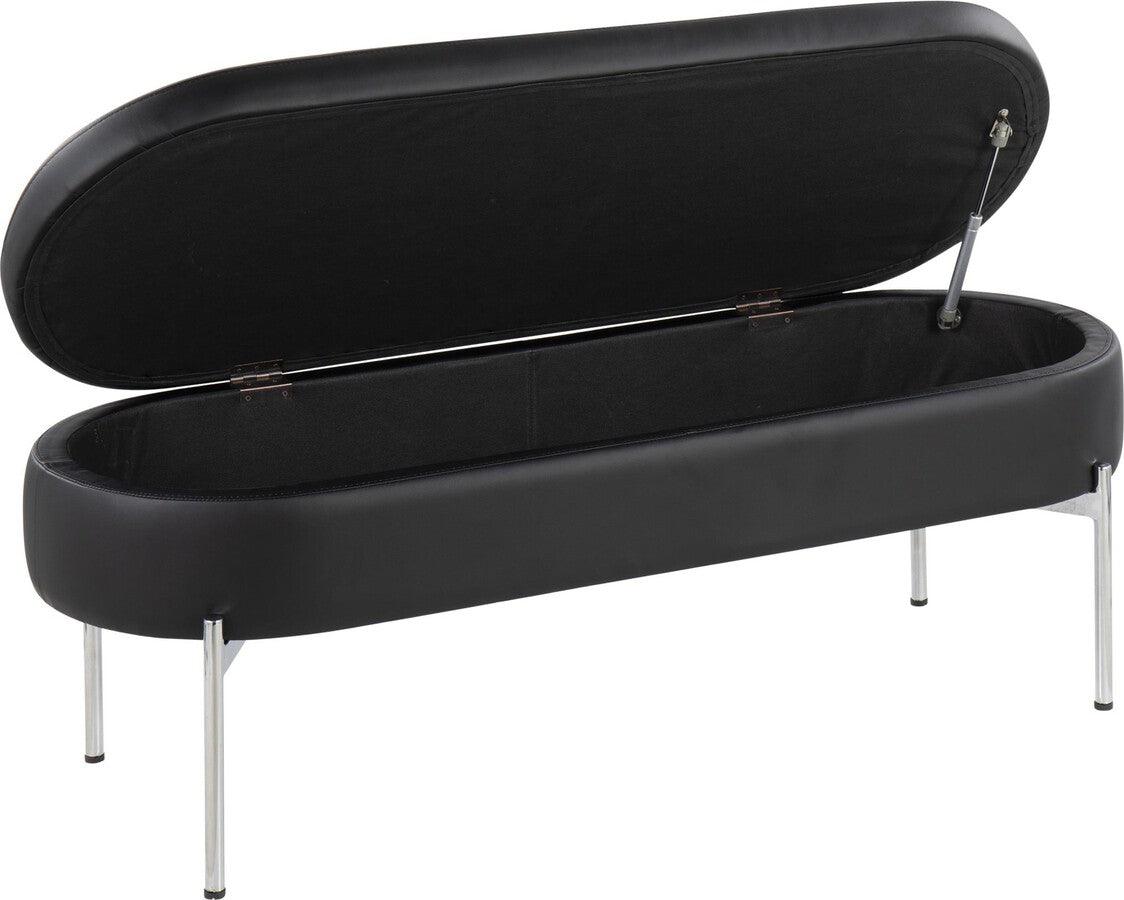 Lumisource Benches - Chloe Contemporary/Glam Storage Bench In Chrome Metal & Black Faux Leather