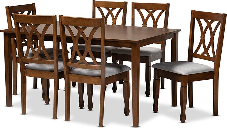 Wholesale Interiors Dining Sets - Augustine Grey Fabric Upholstered And Walnut Brown Finished Wood 7-Piece Dining Set