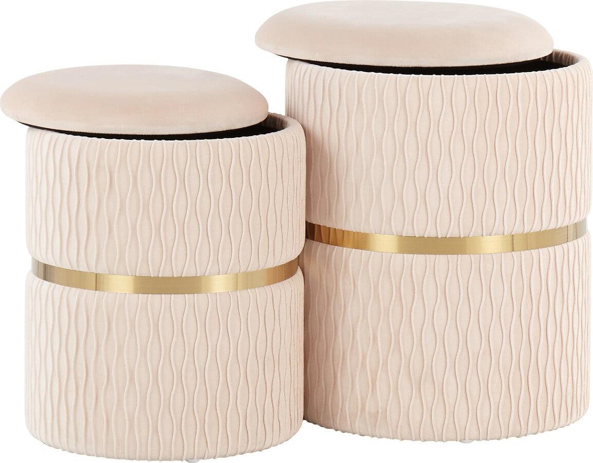 Lumisource Living Room Sets - Cinch Contemporary/Glam Nesting Ottoman Set in Gold Steel & Cream Velvet