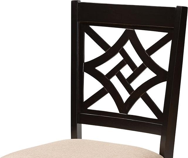 Wholesale Interiors Dining Sets - Nicolette Sand Fabric Upholstered and Dark Brown Finished Wood 7-Piece Dining Set