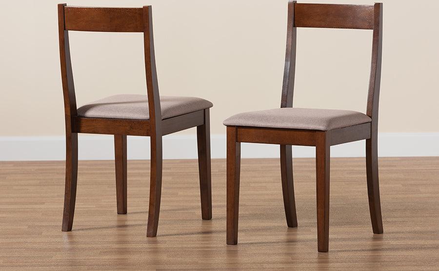 Wholesale Interiors Dining Chairs - Carola Mid-Century Modern Grey Fabric And Brown Finished Wood 2-Piece Dining Chair Set