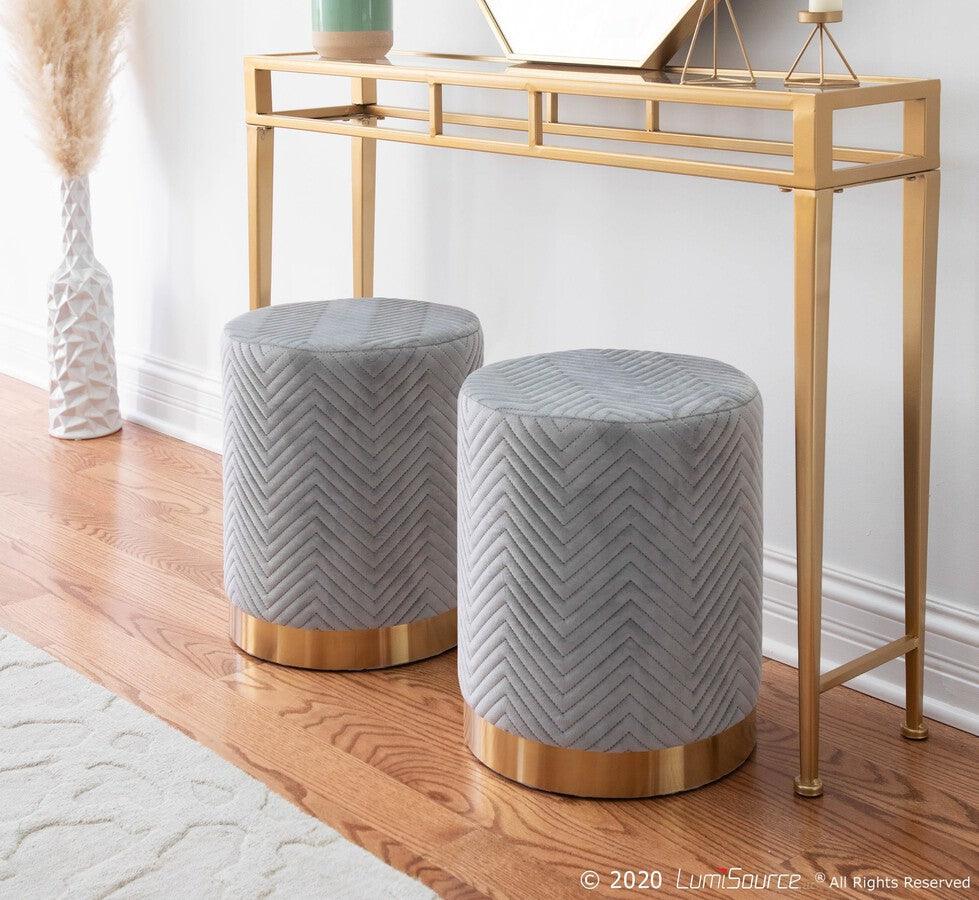 Lumisource Ottomans & Stools - Marla Contemporary/Glam Chevron Ottoman in Chrome and Silver Velvet