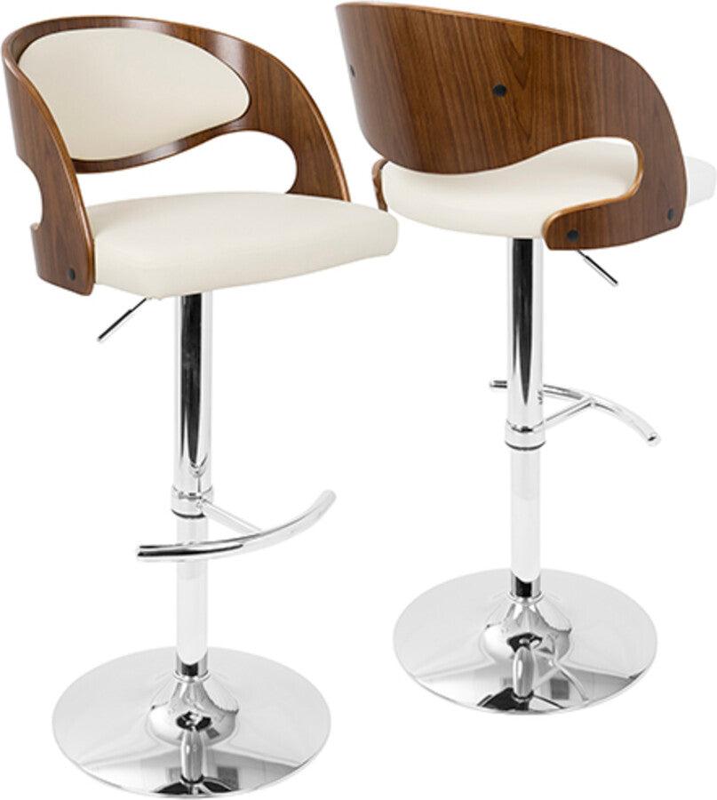 Lumisource Barstools - Pino Mid-Century Modern Adjustable Barstool with Swivel in Walnut & Cream (Set of 2)