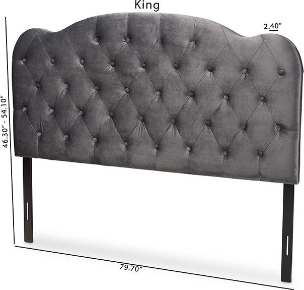 Wholesale Interiors Headboards - Clovis Modern and Contemporary Grey Velvet Fabric Upholstered Full Size Headboard