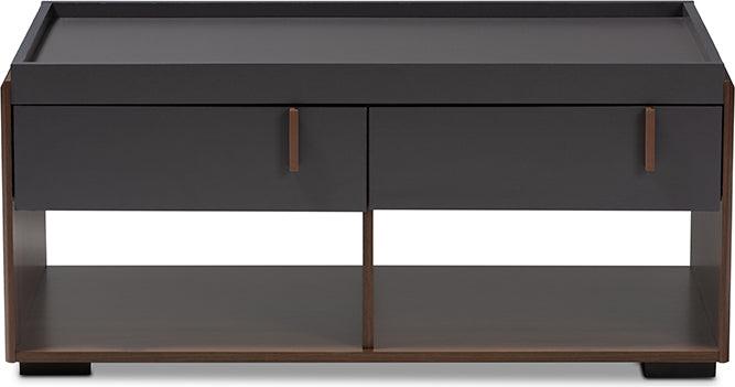 Wholesale Interiors Coffee Tables - Rikke Modern And Contemporary Two-Tone Gray And Walnut Finished Wood 2-Drawer Coffee Table