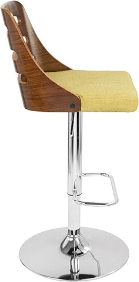 Lumisource Barstools - Trevi Mid-Century Modern Adjustable Barstool with Swivel in Walnut and Green