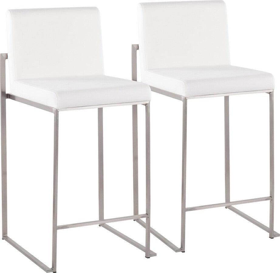 Lumisource Barstools - Fuji High Back Counter Stool In Stainless Steel & White Velvet (Set of 2)