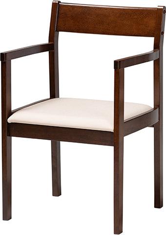 Wholesale Interiors Dining Sets - Helene Mid-Century Modern Cream Fabric And Dark Brown Finished Wood 5-Piece Dining Set