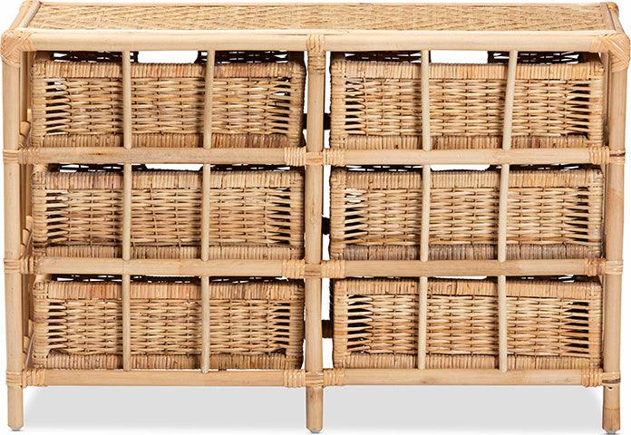 Wholesale Interiors Cabinets & Wardrobes - Dariana Modern Bohemian Natural Brown Rattan 6-Drawer Storage Cabinet