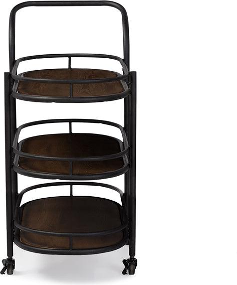 Wholesale Interiors Bar Units & Wine Cabinets - Karlin Rustic Industrial Style Antique Black Textured Finish Metal Distressed Wood