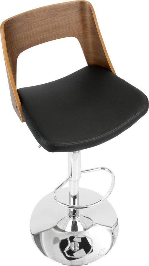Lumisource Barstools - Valencia Mid-Century Modern Adjustable Barstool with Swivel in Walnut and Black Faux Leather