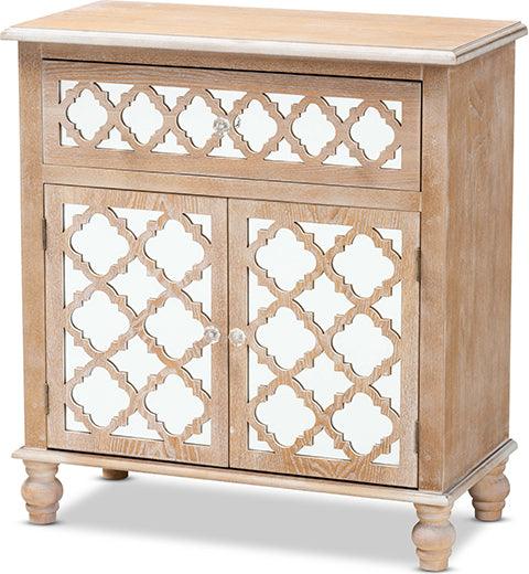 Wholesale Interiors Buffets & Cabinets - Leah Glam Farmhouse Rustic Oak Brown Mirrored 1-Drawer Quatrefoil Storage Cabinet