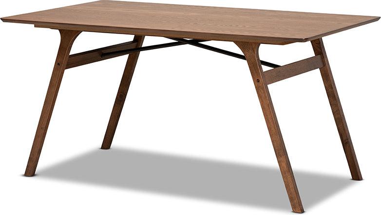 Wholesale Interiors Dining Sets - Tara Mid-Century Modern Light Grey Fabric and Walnut Brown Wood 7-Piece Dining Set