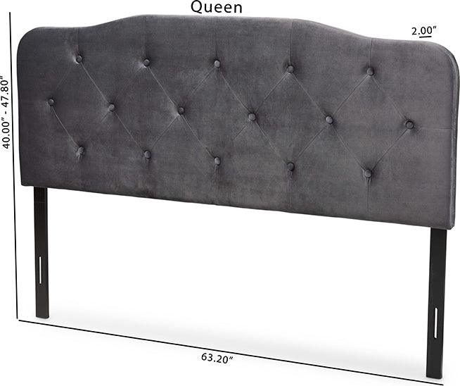 Wholesale Interiors Headboards - Gregory Grey Velvet Fabric Upholstered Queen Size Headboard