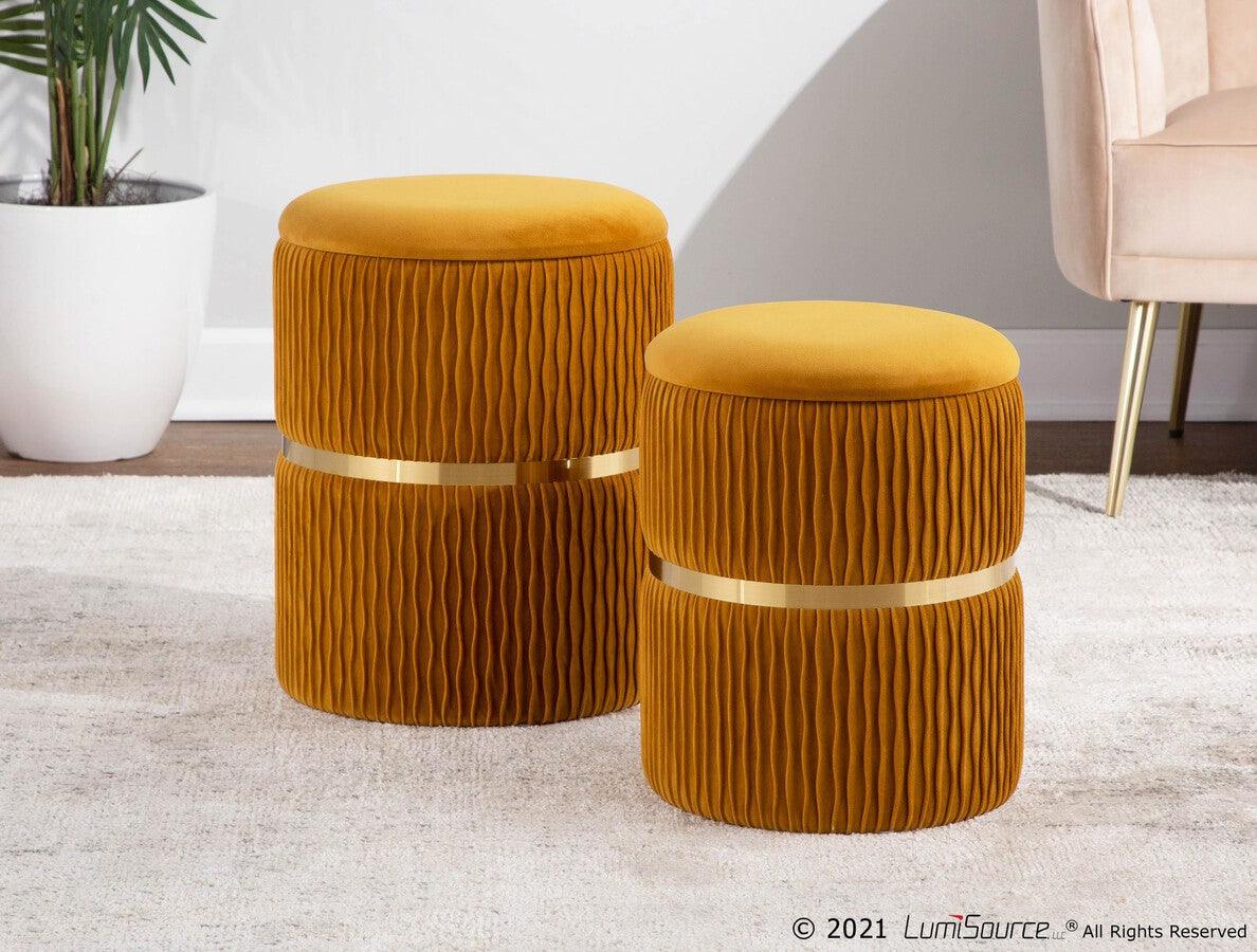 Lumisource Living Room Sets - Cinch Contemporary/Glam Nesting Ottoman Set in Gold Steel & Orange Velvet