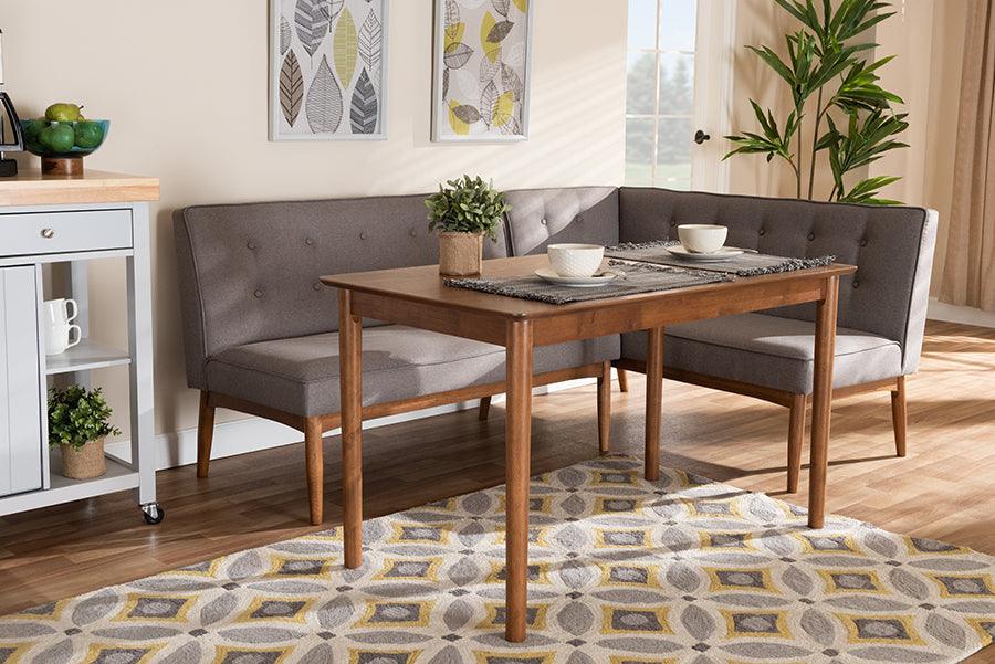 Wholesale Interiors Dining Sets - Arvid Mid-Century Modern Gray Fabric Upholstered 3-Piece Wood Dining Nook Set