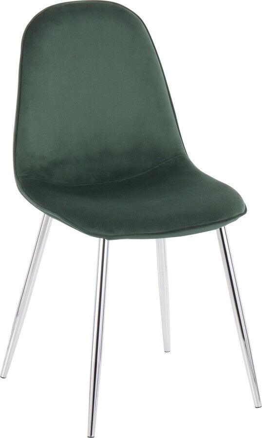 Lumisource Dining Chairs - Pebble Contemporary Chair in Chrome and Green Velvet - Set of 2