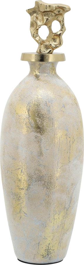 Sagebrook Home Vases - Glass 20"H Metal Vase Tribal Topper White & Gold