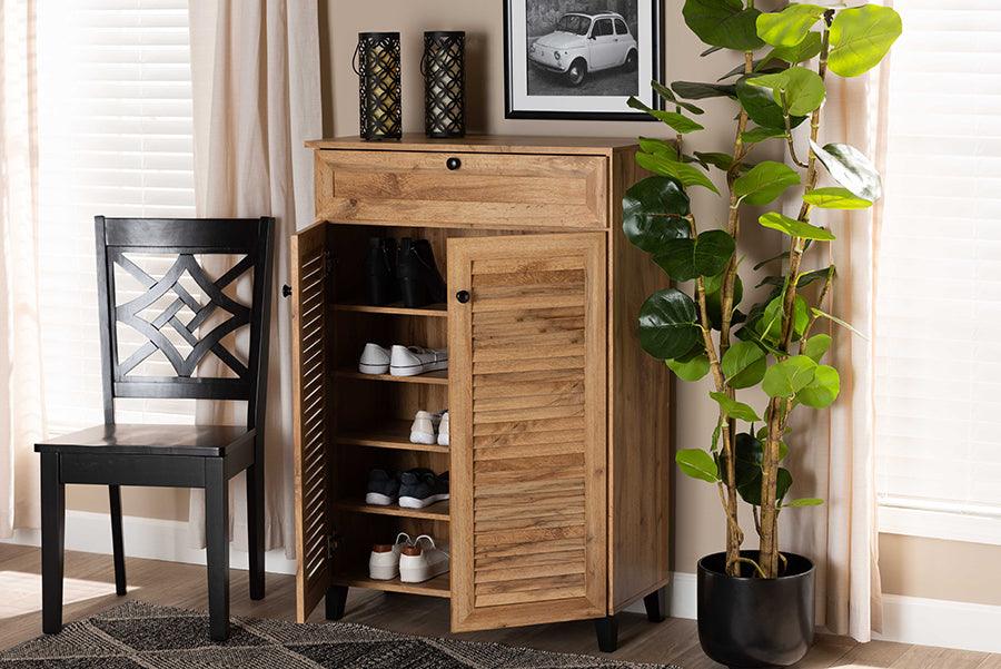 Wholesale Interiors Shoe Storage - Coolidge Oak Brown Finished Wood 5-Shelf Shoe Storage Cabinet