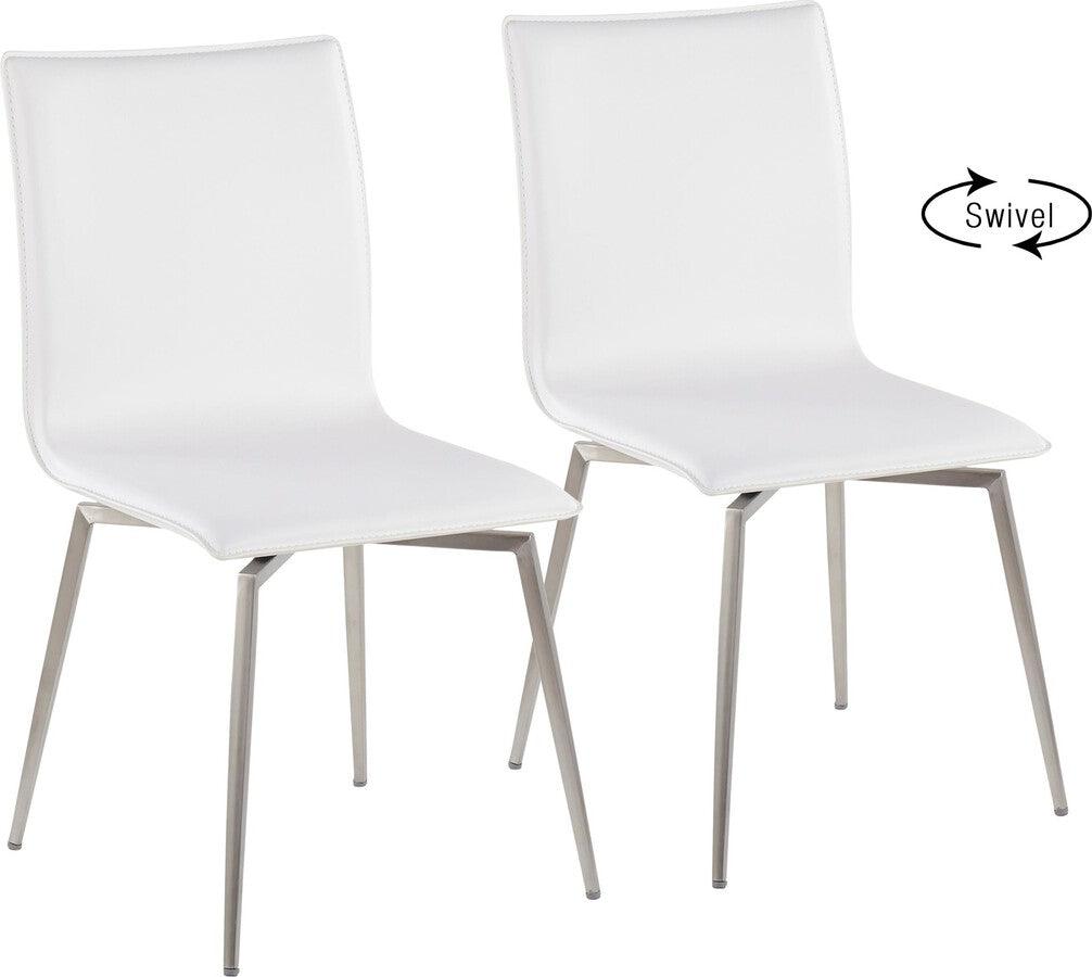 Lumisource Dining Chairs - Mason Contemporary Upholstered Chair in Brushed Stainless Steel and White Faux Leather - Set of 2