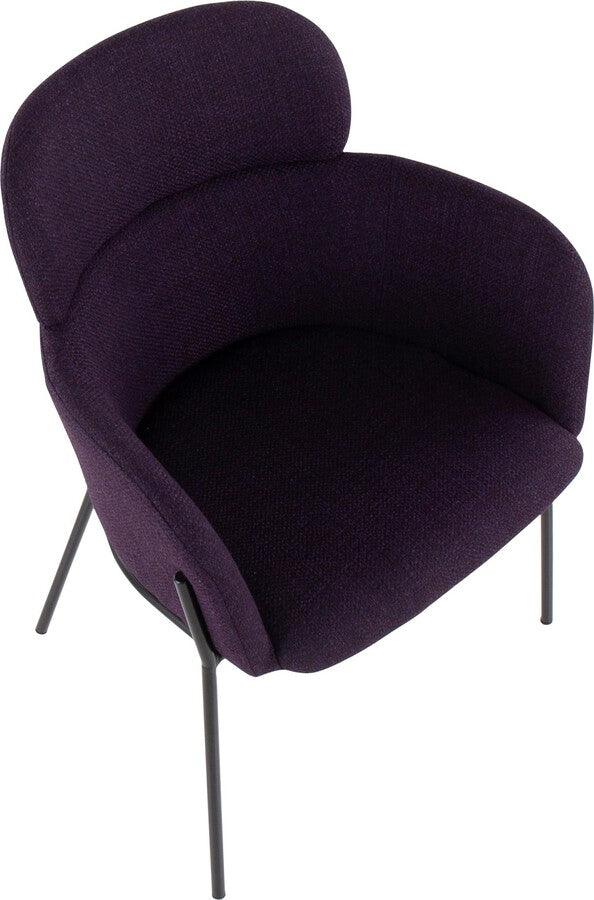 Lumisource Accent Chairs - Milan Contemporary Chair In Black Metal & Purple Noise Fabric (Set of 2)