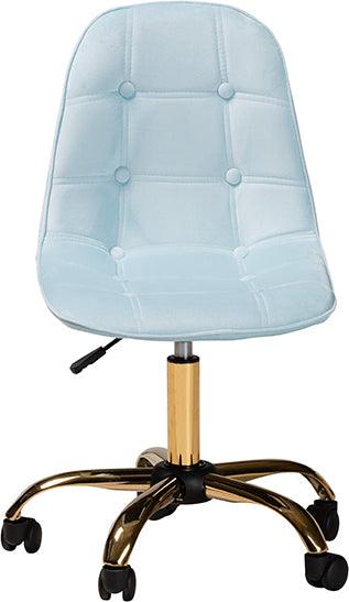 Wholesale Interiors Task Chairs - Kabira Contemporary Glam and Luxe Aqua Velvet Fabric and Gold Metal Swivel Office chair