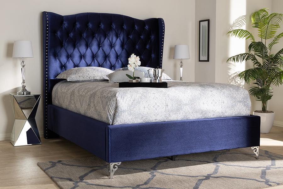 Wholesale Interiors Beds - Hanne Queen Bed Navy Blue
