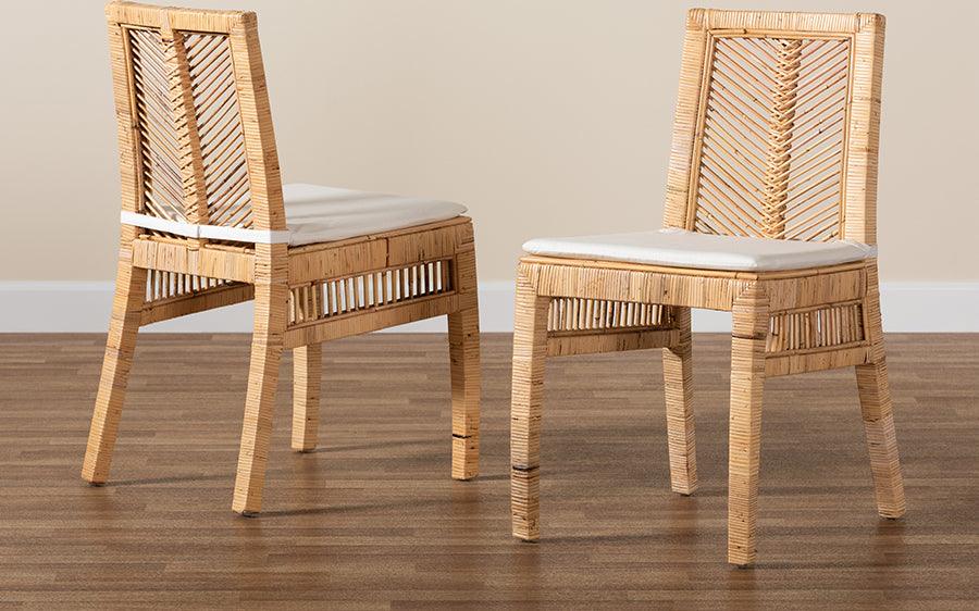 Wholesale Interiors Dining Chairs - Suci Modern Bohemian Natural Brown Rattan 2-Piece Dining Chair Set