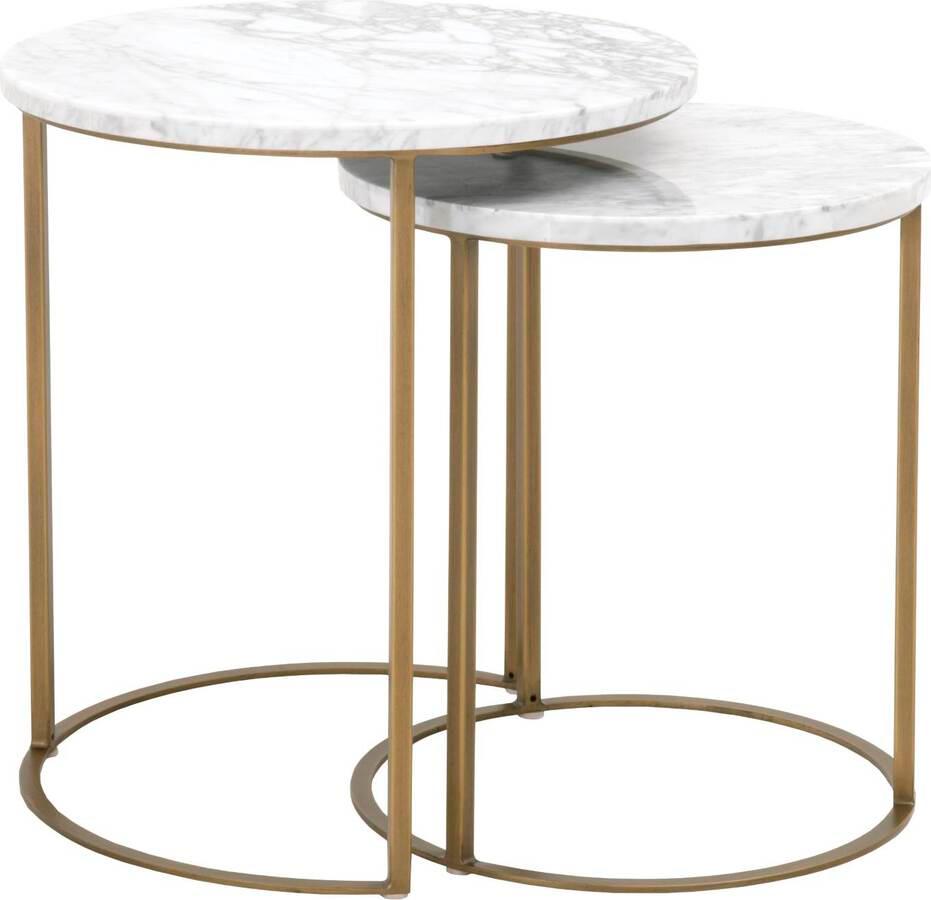 Essentials For Living Side & End Tables - Carrera Round Nesting Accent Table White Carrera & Brushed Gold