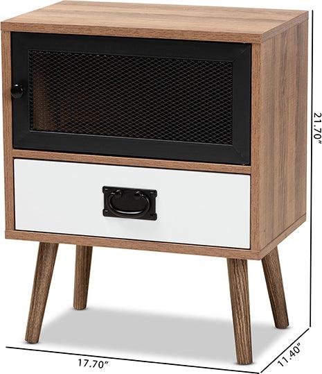 Wholesale Interiors Nightstands & Side Tables - Hubbard Mid-Century Modern Brown and White Wood and Black Metal 1-Drawer Nightstand