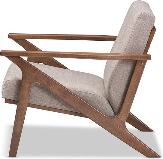 Wholesale Interiors Accent Chairs - Bianca Mid-Century Modern Walnut Wood Light Grey Fabric Tufted Lounge Chair