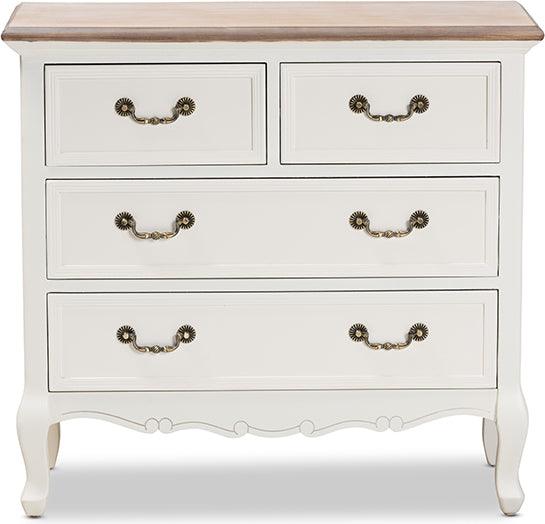 Wholesale Interiors Bedroom Organization - Amalie French Country Cottage Two-Tone White And Oak Finished 4-Drawer Accent Storage Cabinet