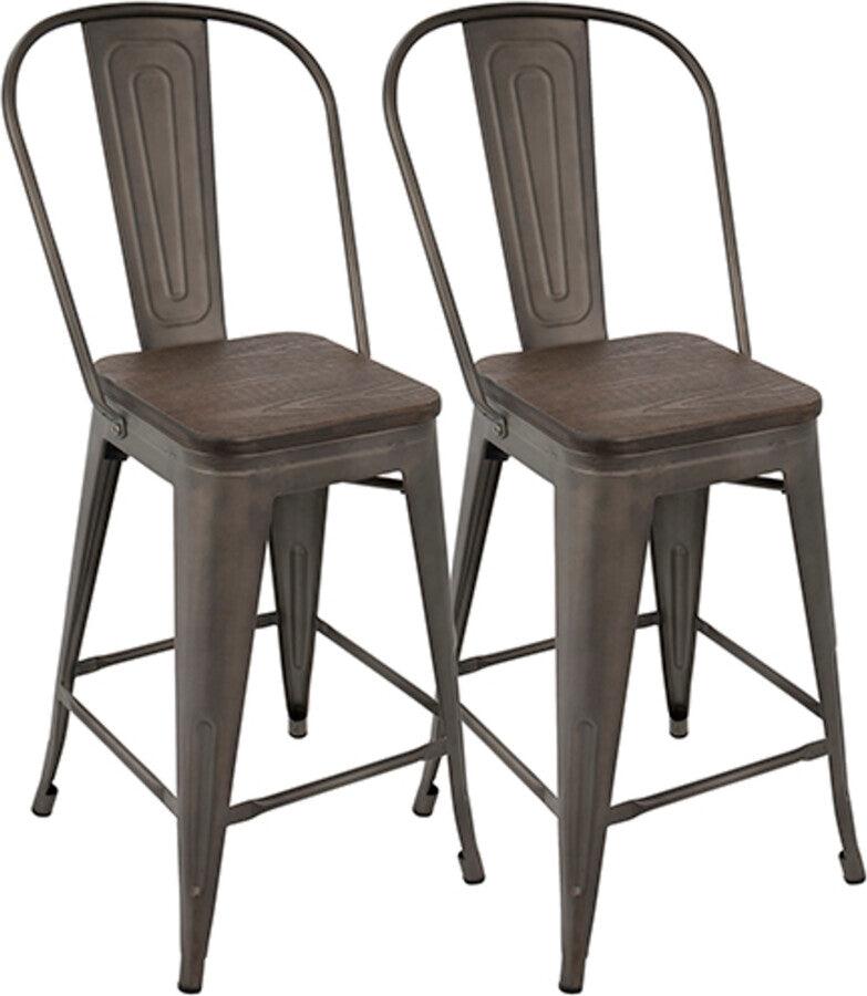 Lumisource Barstools - Oregon Industrial High Back Counter Stool in Antique and Espresso - Set of 2