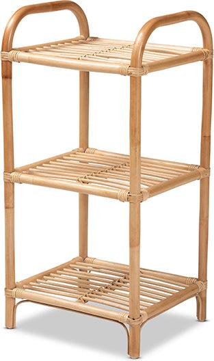 Wholesale Interiors Bookcases & Display Units - Barras Modern Bohemian Natural Brown Finished Rattan 3-Tier Display Shelf