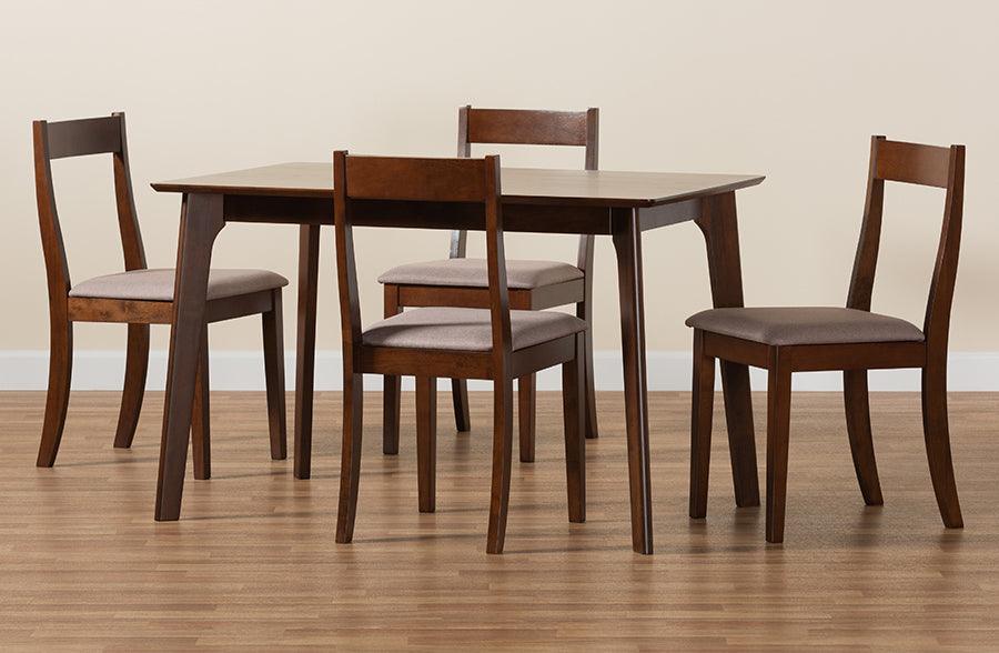 Wholesale Interiors Dining Sets - Carola Mid-Century Modern Grey Fabric And Dark Brown Finish Wood 5-Piece Dining Chair Set